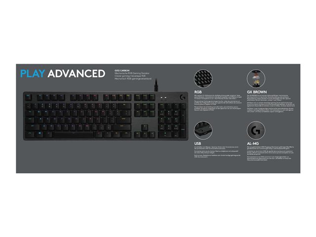 Logitech Gaming G512 - Keyboard - backlit - USB - AZERTY - French - key switch: GX Brown Tactile - carbon