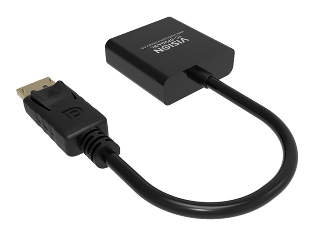 VISION Professional installation-grade DisplayPort to VGA adaptor - LIFETIME WARRANTY - maximum resolution 1920 x 1080 - does not convert VGA to DP - hotplug - DP (M) to VGA (F) - overall length 150 mm - outer diameter 5.5 mm - 32 AWG - black