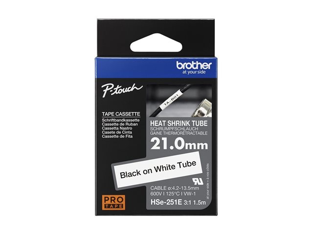 Brother HSe-251E - Black on white - Roll (2.1 cm x 1.5 m) 1 cassette(s) hanging box - heat shrink tube tape - for P-Touch PT-D800W, PT-E550WVP, PT-P700, PT-P750W, PT-P900W, PT-P950NW