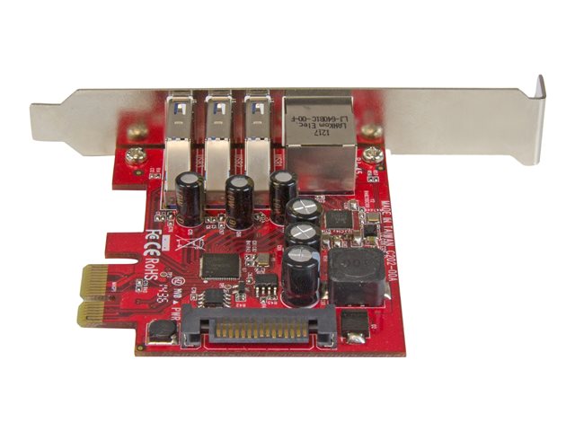StarTech.com 3 Port PCI Express USB 3.0 Card + Gigabit Ethernet - Fits Standard & Low-Profile PCs - UASP Supported - Optional SATA Power (PEXUSB3S3GE) - Network / USB adapter - PCIe 2.0 low profile - USB 3.0 x 3 + 1000Base-T x 1