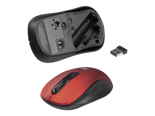 Muis - rechts- en linkshandig - optisch - 4 knoppen - draadloos - 2.4 GHz - USB draadloze ontvanger - rood - hangdoos