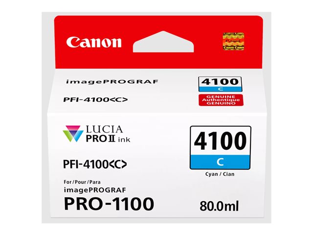 Canon PFI-4100 C - 80 ml - cyan - original - hanging box - ink tank - for imagePROGRAF PRO-1100