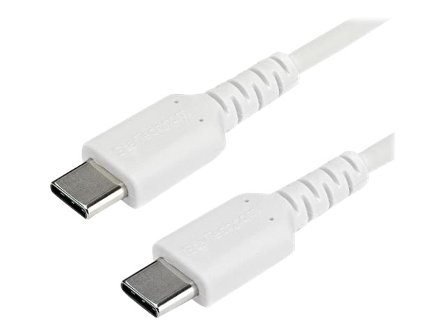 StarTech.com 1m USB C Charging Cable, Durable Fast Charge & Sync USB 2.0 Type C to USB C Laptop Charger Cord, TPE Jacket Aramid Fiber M/M 60W White, Samsung S10, S20 iPad Pro MS Surface - Heavy Duty and Rugged - USB cable - 24 pin USB-C (M) straight to 24 pin USB-C (M) straight - Thunderbolt 3 / USB 2.0 - 1 m - white