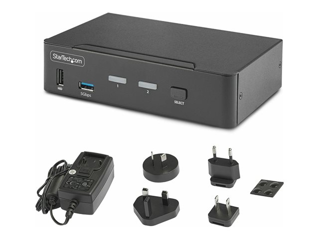 StarTech.com 2-Port DisplayPort KVM Switch, 8K 60Hz / 4K 144Hz, Single Display, DP 1.4, 2x USB 3.0 Ports, 4x USB 2.0 HID Ports, Push-Button & Hotkey Switching, TAA Compliant - OS Independent, Metal Housing (D86A2-2-PORT-8K-KVM) - KVM / audio / USB sw