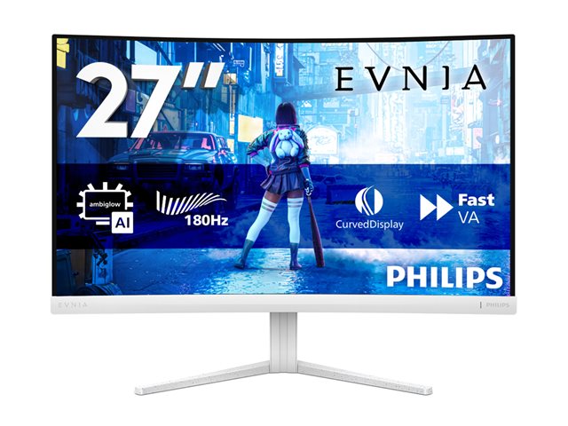 Philips Evnia 5000 27M2C5201L - LED monitor - gaming - curved - 27\" - 1920 x 1080 Full HD (1080p) @ 180 Hz - Fast VA - 3000:1 - HDR10 - 0.5 ms - 2xHDMI, DisplayPort - white
