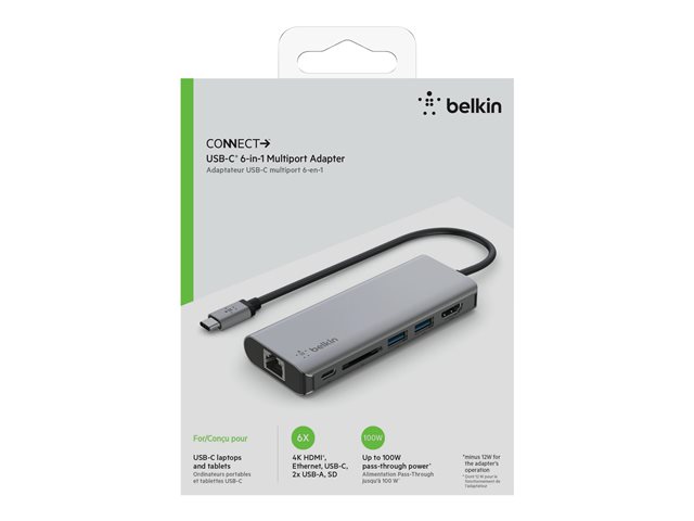 Belkin CONNECT USB-C 6-in-1 Multiport Adapter - Docking station - USB-C - HDMI - 1GbE