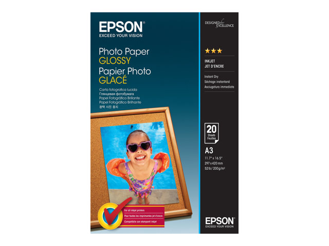 Epson - Glossy - A3 (297 x 420 mm) - 200 g/m² - 20 sheet(s) photo paper - for Expression Photo XP-970, SureColor P706, SC-T5160, T3160, T5160, WorkForce WF-7840, 7845