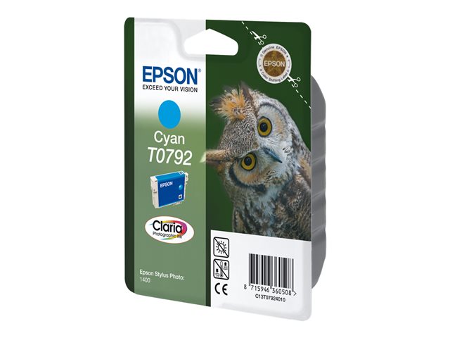 Epson T0792 - 11 ml - cyan - original - blister with RF/acoustic alarm - ink cartridge - for Stylus Photo 1500, P50, PX650, PX660, PX710, PX720, PX730, PX800, PX810, PX820, PX830