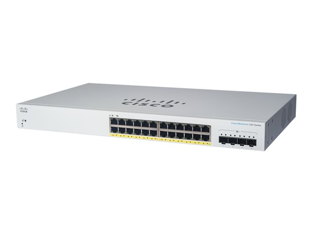 Cisco Business 220 Series CBS220-24P-4X - Switch - smart - 24 x 10/100/1000 (PoE+) + 4 x 10 Gigabit SFP+ (uplink) - rack-mountable - PoE+ (195 W)