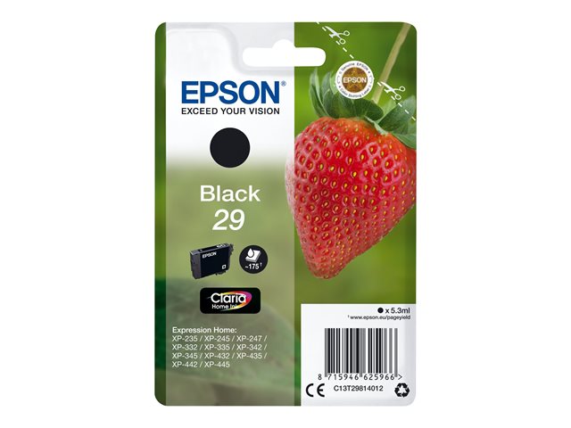 Epson 29 - 5.3 ml - black - original - blister - ink cartridge - for Expression Home XP-245, 247, 255, 257, 332, 342, 345, 352, 355, 435, 442, 445, 452, 455