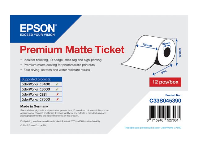 Label/Prem Matte Ticket Roll 102mmx50m