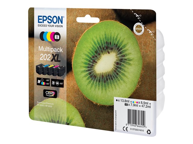 Epson Multipack 202XL - 5-pack - high capacity - black, yellow, cyan, magenta, photo black - original - blister - ink cartridge - for Expression Premium XP-6000, XP-6005, XP-6100, XP-6105