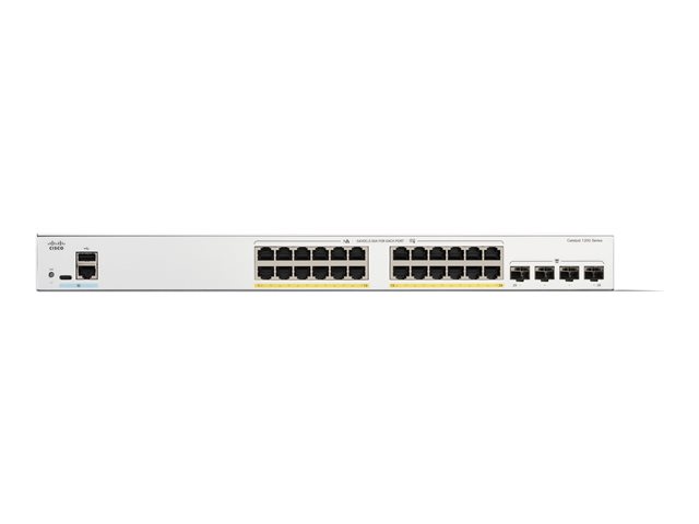 Cisco Catalyst 1200-24P-4G - Switch - L3 - smart - 24 x 10/100/1000Base-T + 4 x 10 Gigabit SFP+ - rack-mountable - PoE+ (195 W)