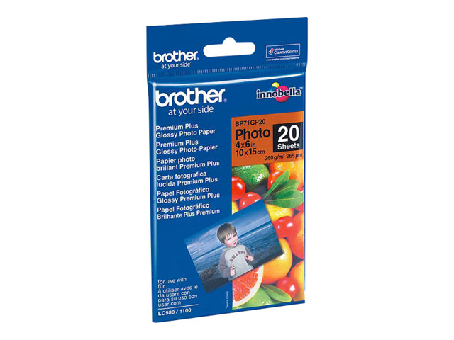 Brother BP - Glossy - 100 x 150 mm 20 sheet(s) photo paper - for Brother DCP-J1140, J1200, J1800, MFC-J1010, J1012, J2340, J3540, J3940, J4335, J5340
