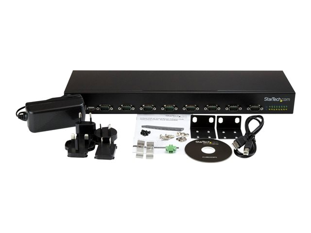 StarTech.com USB to Serial Hub - 8 Port - COM Port Retention - Rack Mount and Daisy Chainable - FTDI USB to RS232 Hub (ICUSB23208FD) - Serial adapter - USB 2.0 - RS-232 x 8 - black