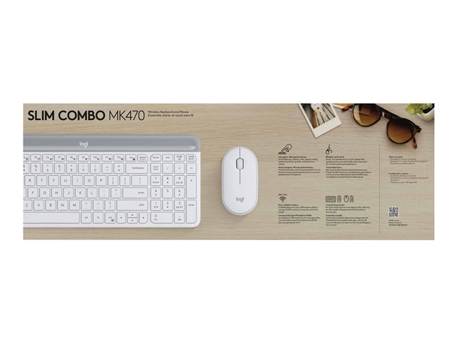 Logitech Slim Wireless Combo MK470 - Keyboard and mouse set - wireless - 2.4 GHz - French - off-white