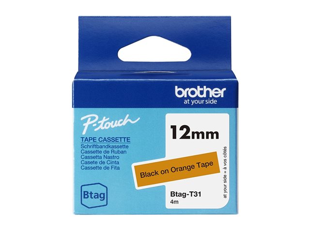 Brother BTAG-T31 - Black on orange - Roll (1.2 cm x 4 m) 1 cassette(s) hanging box - label tape