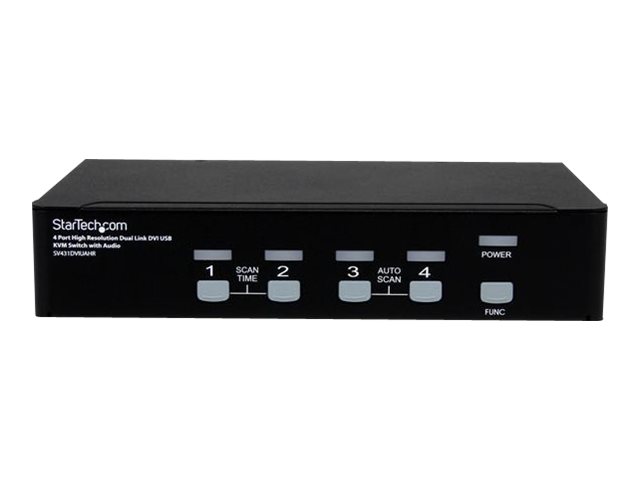 StarTech.com 4 Port High Resolution USB DVI Dual Link KVM Switch with Audio and USB 2.0 Hub (SV431DVIUAHR) - KVM / audio / USB switch - 4 x KVM / audio / USB - 1 local user - desktop - for P/N: DVID4N1USB10, DVID4N1USB15, DVID4N1USB6, SVA5N3NEUA, USBDVI4N1A10, USBDVI4N1A6