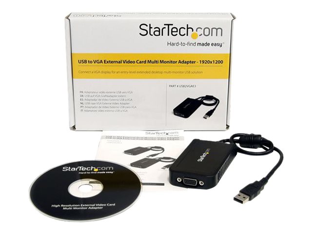 StarTech.com USB to VGA Adapter - 1920x1200 - External Video & Graphics Card - Dual Monitor Display Adapter - Supports Windows (USB2VGAE3) - USB / VGA adapter - TAA Compliant - USB (M) to HD-15 (VGA) (F) - USB 2.0 - 50 cm - 1920 x 1200 (WUXGA) support - grey - for P/N: MXT101MM