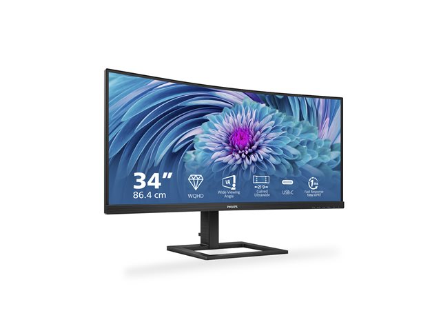 Philips E-line 346E2CUAE - LED monitor - curved - 34\" - 3440 x 1440 UWQHD @ 100 Hz - VA - 300 cd/m² - 3000:1 - 1 ms - HDMI, DisplayPort, USB-C - speakers - textured black