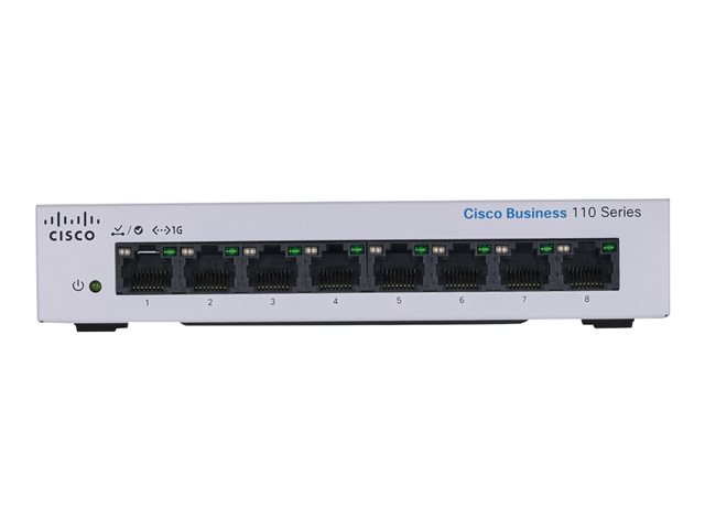 Cisco Business 110 Series 110-8PP-D - Switch - unmanaged - 4 x 10/100/1000 (PoE) + 4 x 10/100/1000 - desktop, rack-mountable, wall-mountable - PoE (32 W) - DC power