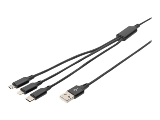 USB CHARGER CABLE USB A - LIGHTNING+MICRO B+TYPE-C 1M 3 IN 1 CABLE COTTON CE BL