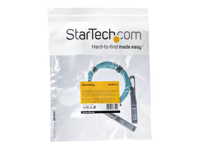 StarTech.com Dell EMC AOC-SFP-10G-3M Compatible 3m/9.84ft 10G SFP+ to SFP+ AOC Cable, 10GbE SFP+ Active Optical Fiber, 10Gbps SFP Plus/Mini GBIC/Transceiver Module Cable, Mini GBIC Cable - Lifetime Warranty (AOCSFP10G3ME) - Ethernet 10GBase cable - SFP+ (P) latched to SFP+ (P) latched - 3 m - fibre optic - Active Optical Cable (AOC)