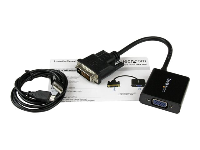 StarTech.com DVI-D to VGA Active Adapter Converter Cable - 1080p - DVI to VGA Converter box (DVI2VGAE) - Adapter - DVI-D, Micro-USB Type B (power only) to HD-15 (VGA) (F) - 24.8 m - 1920 x 1200 (WUXGA) support, active - black