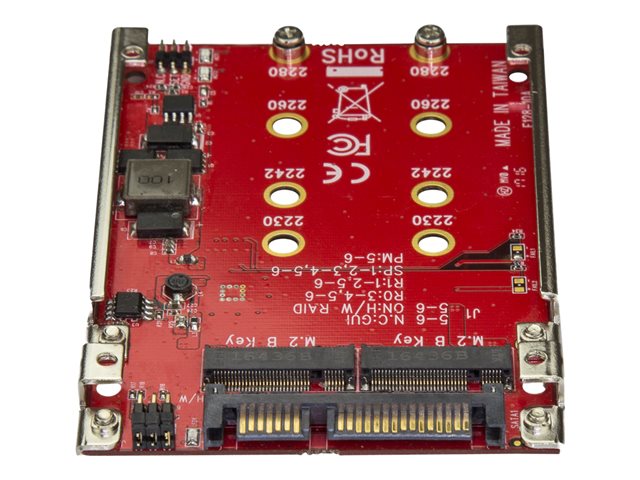StarTech.com M.2 to SATA Adapter - Dual Slot - for 2.5in Drive Bay - RAID - M.2 SSD - M.2 Adapter - M.2 SSD Adapter (S322M225R) - Storage controller (RAID) - M.2 - M.2 Card - RAID RAID 0, 1, JBOD, BIG - SATA 6Gb/s - red