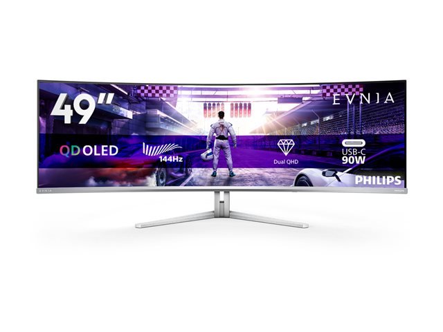 Philips Evnia 8000 49M2C8900L - OLED monitor - gaming - curved - 49\" (48.9\" viewable) - 5120 x 1440 Dual Quad HD @ 144 Hz - 1000 cd/m² - 1000000:1 - DisplayHDR 400 True Black - 0.03 ms - 2xHDMI, DisplayPort, USB-C - speakers with subwoofer - white