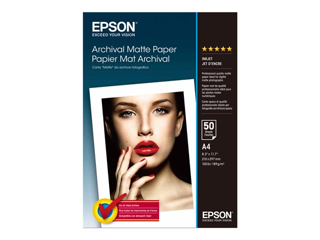 Epson Archival Matte Paper - Matte - A4 (210 x 297 mm) - 189 g/m² - 50 sheet(s) paper - for SureColor SC-P700, P900, T2100, T3100, T3405, T5100, T5400, T5405, WorkForce Pro WF-C5790