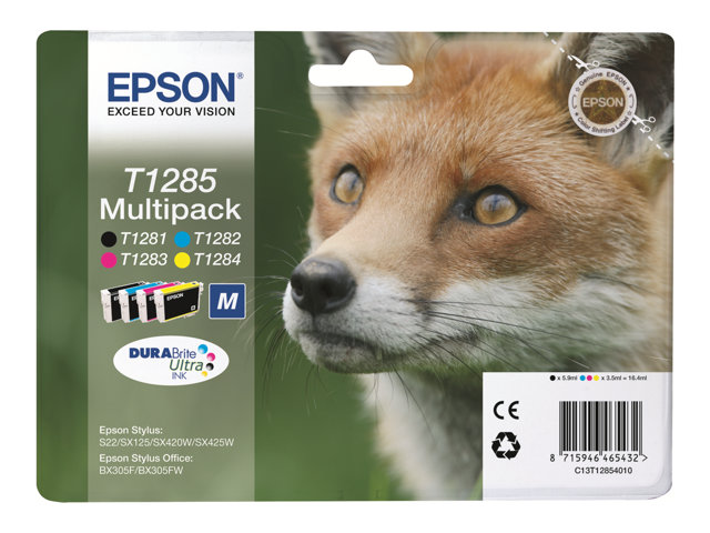 Epson T1285 Multipack - 4-pack - 16.4 ml - black, yellow, cyan, magenta - original - ink cartridge - for Stylus S22, SX130, SX230, SX235, SX430, SX435, SX438, SX440, SX445, Stylus Office BX305