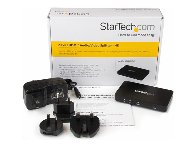 StarTech.com HDMI Splitter 1 In 2 Out - 4k 30Hz - 2 Port - Aluminum - HDMI Multi Port - HDMI Audio Splitter (ST122HD4K) - Video/audio switch - 2 x HDMI - desktop - for P/N: SVA5H2NEUA