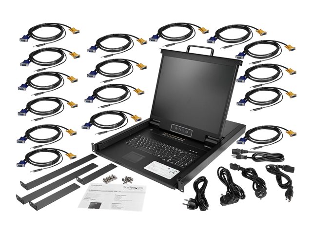 StarTech.com 16 Port Rackmount KVM Console with 6ft Cables, Integrated KVM Switch with 19\" LCD Monitor, Fully Featured 1U LCD KVM Drawer- OSD KVM, Durable 50,000 MTBF, USB + VGA Support - 19in. LCD KVM Console (RKCONS1916K) - KVM console with KVM switch - 16 ports - PS/2, USB - US - 19\" - rack-mountable - 1280 x 1024 - 250 cd/m² - 1000:1 - VGA - black - 1U