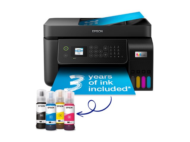 Epson EcoTank ET-4800 - Multifunction printer - colour - ink-jet - refillable - A4 (media) - up to 10 ppm (printing) - 100 sheets - 33.6 Kbps - USB, LAN, Wi-Fi - black