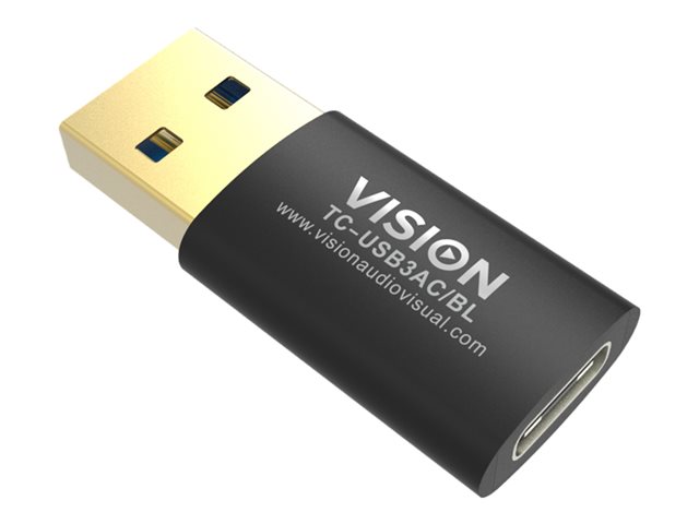 VISION Professional installation-grade USB-C to USB-A adapter - LIFETIME WARRANTY - plugs into full-sized USB-A 3.0 socket on a laptop - USB-C (F) to USB Type A (M) - USB 3.1 Gen 2 - black
