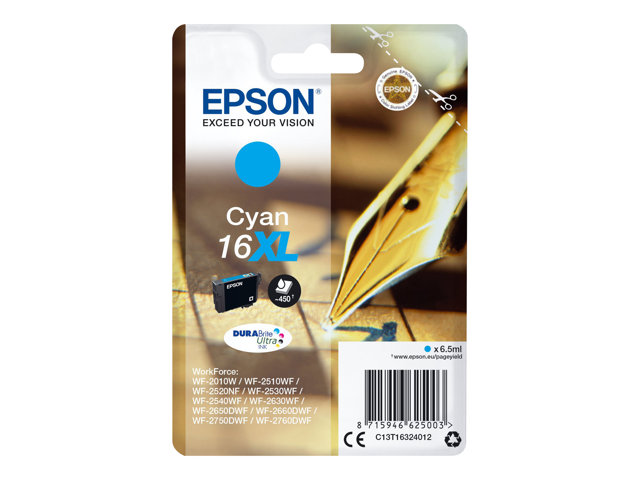Epson 16XL - 6.5 ml - XL - cyan - original - blister - ink cartridge - for WorkForce WF-2010, 2510, 2520, 2530, 2540, 2630, 2650, 2660, 2750, 2760