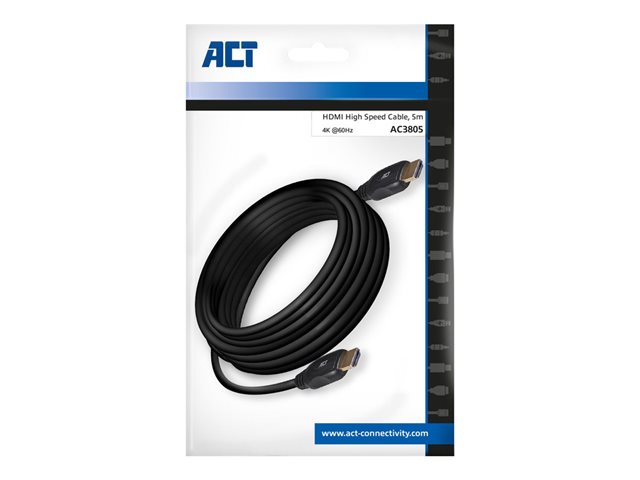 Hoge snelheid - HDMI-kabel met ethernet - HDMI male naar HDMI male - 5 m - beschermd - zwart - gevormd, 4K ondersteuning