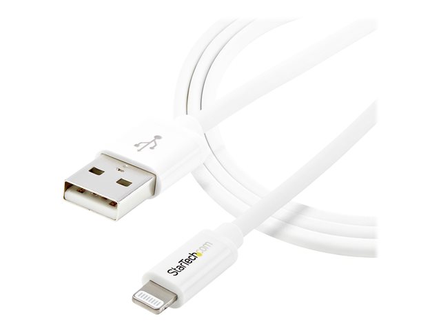 StarTech.com 1m (3ft) White Apple 8-pin Lightning Connector to USB Cable for iPhone / iPod / iPad - Charge and Sync Cable - 1 meter (USBLT1MW) - Lightning cable - Lightning male to USB male - 1 m - double shielded - white - for P/N: KITBXAVHDPEU, KITBXAVHDPNA, KITBXAVHDPUK, KITBXDOCKPEU, KITBXDOCKPUK, KITBZDOCK
