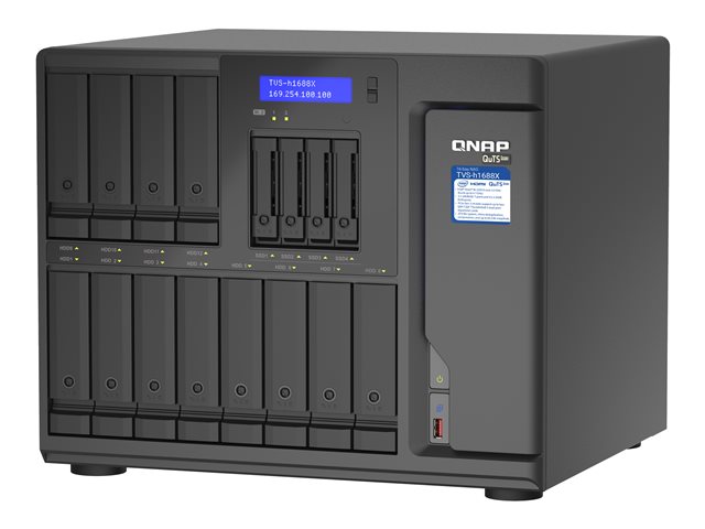 QNAP TVS-H1688X - NAS server - 16 bays - SATA 6Gb/s - RAID RAID 0, 1, 5, 6, 10, 50, JBOD, 5 hot spare, 6 hot spare, 60, 10 hot spare, RAID TP - RAM 32 GB - Gigabit Ethernet / 2.5 Gigabit Ethernet / 10 Gigabit Ethernet - iSCSI support