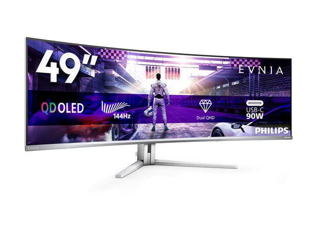 Philips Evnia 8000 49M2C8900L - OLED monitor - gaming - curved - 49\" (48.9\" viewable) - 5120 x 1440 Dual Quad HD @ 144 Hz - 1000 cd/m² - 1000000:1 - DisplayHDR 400 True Black - 0.03 ms - 2xHDMI, DisplayPort, USB-C - speakers with subwoofer - white