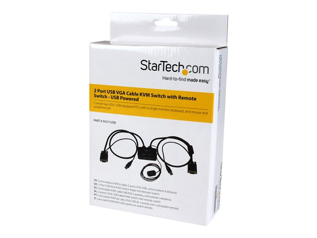 StarTech.com 2 Port USB VGA Cable KVM Switch - USB Powered with Remote Switch - KVM with VGA - Dual Port VGA KVM Switch (SV211USB) - KVM switch - 2 x KVM port(s) - 1 local user - desktop