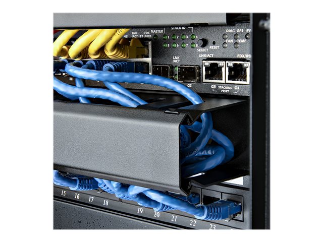 StarTech.com 1U Horizontal Finger Duct Rack Cable Management Panel with Cover - Server Rack Cable Duct - Rack Cable Organizer / Manager (CMDUCT1UX) - Rack cable management panel - 1U - 19\" - for P/N: RACK-18U-20-WALL-OA, RACK-21U-20-WALL-OA, RACK-24U