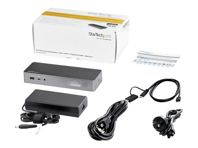 StarTech.com USB-C & USB-A Dock, Hybrid Universal Laptop Docking Station with 100W Power Delivery, Dual Monitor 4K 60Hz HDMI & DisplayPort, 4x USB 3.1 Gen 1 Hub, Gigabit Ethernet (GbE) - Hybrid USB Type-C Dock (DK30C2DPEPUE) - Docking station - USB-C - 2 x HDMI, 2 x DP - 1GbE - 170 Watt