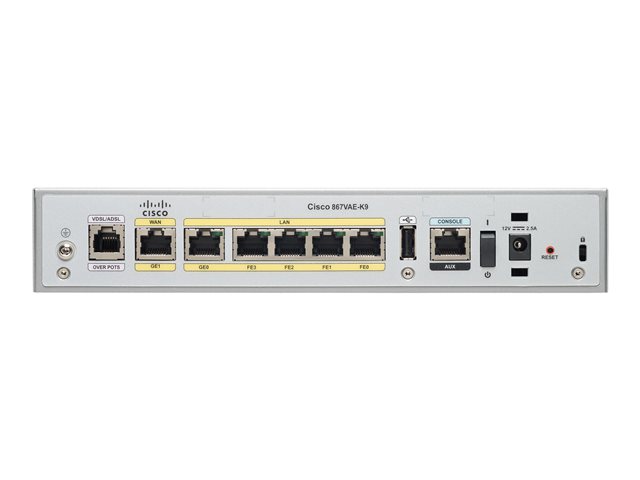 Cisco 867VAE - Router - DSL modem 4-port switch - 1GbE - WAN ports: 2 - rack-mountable - refurbished