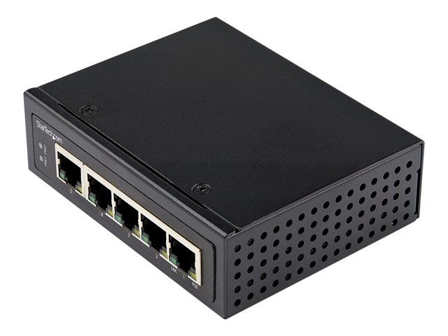 StarTech.com Industrial 5 Port Gigabit PoE Switch, 30W, Power Over Ethernet Switch, Hardened GbE PoE+ Unmanaged Switch, Rugged High Power Gigabit Network Switch IP-30 Housing/-40 C to 75 C - Gigabit Ethernet PoE (IESC1G50UP) - Switch - unmanaged - 4 x 10/100/1000 (PoE+) + 1 x 10/100/1000 - DIN rail mountable, wall-mountable - PoE+ (120 W) - DC power