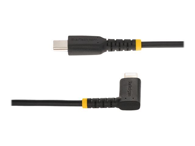 StarTech.com 3ft (1m) Durable USB-C to Lightning Cable - Right-Angled Heavy Duty Aramid Fiber USB Type-C to Lightning Charging/Sync Cord - Apple MFi Certified - Rugged iPhone Lightning Cable - Lightning cable - 24 pin USB-C male to Lightning male - 1 m - black