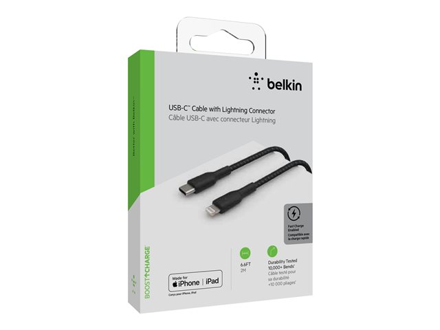 Belkin BoostCharge - Lightning cable - 24 pin USB-C male to Lightning male - 2 m - black - USB Power Delivery (18W)