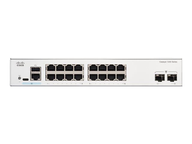 Cisco Catalyst 1200-16T-2G - Switch - L3 - smart - 16 x 10/100/1000 + 2 x Gigabit Ethernet SFP - rack-mountable