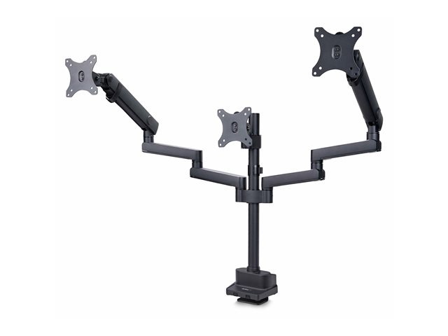 StarTech.com Triple Monitor Desk Mount For Up To Three 27in Screens, VESA 75x75/100x100, Tool-Less Arm Adjustments, C-Clamp/Grommet Mount, Spring-Assisted Arms - Mounting kit - adjustable arm - for 3 LCD displays - aluminium, steel, plastic - black - screen size: up to 27\" - desk-mountable